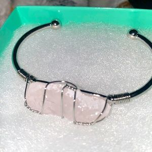 Natural Rose Quartz stainless steel bangle bracelet